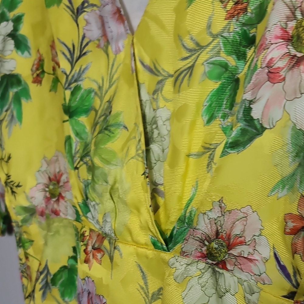 ANTHROPOLOGIE Marika Blouse Floral Yellow Wrap Top In Green Motif Size US 0 - Picture 11 of 16